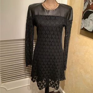 Elegant Black Lace Dress with Faux Leather Accents